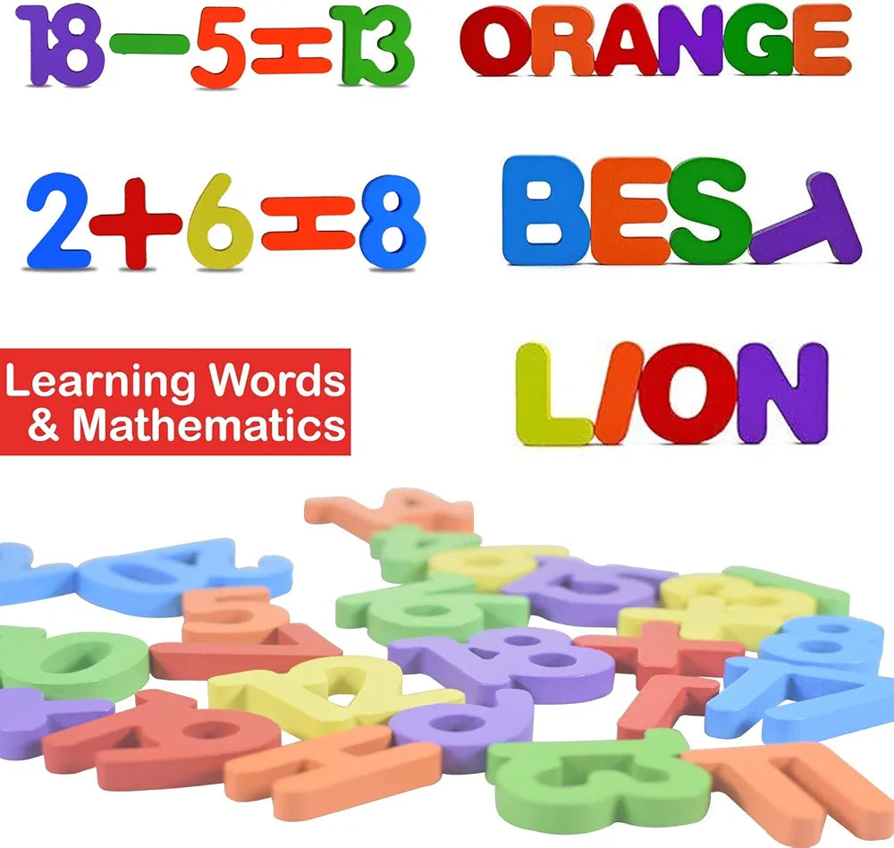 Wishkey 3D Wooden Capital Alphabet & Number Board Puzzles with Pictures,Set of 2 Montessori Educational Learning Letters Toy