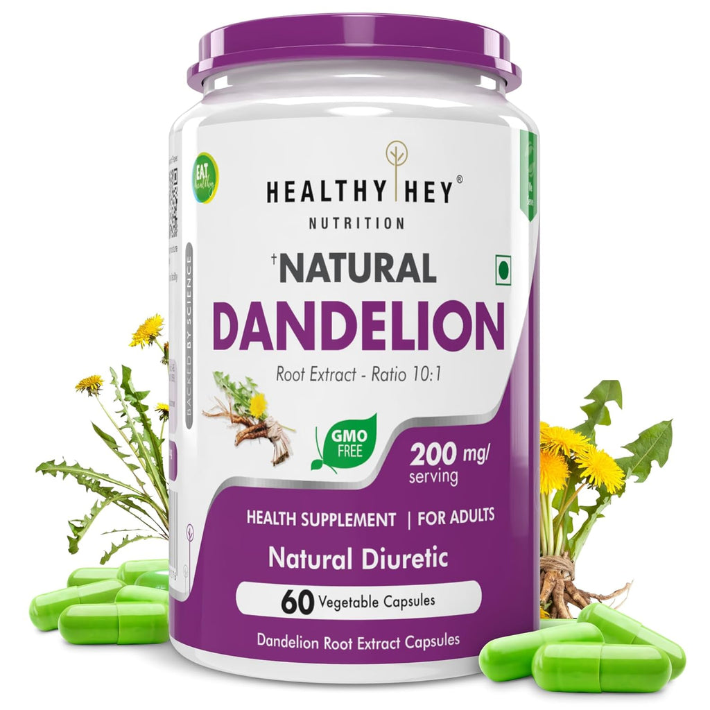 HealthyHey Nutrition Dandelion Root Extract - Natural - 10:1 Ratio - Natural Diuretic & Support Digestion, 60 Vegetable Capsules