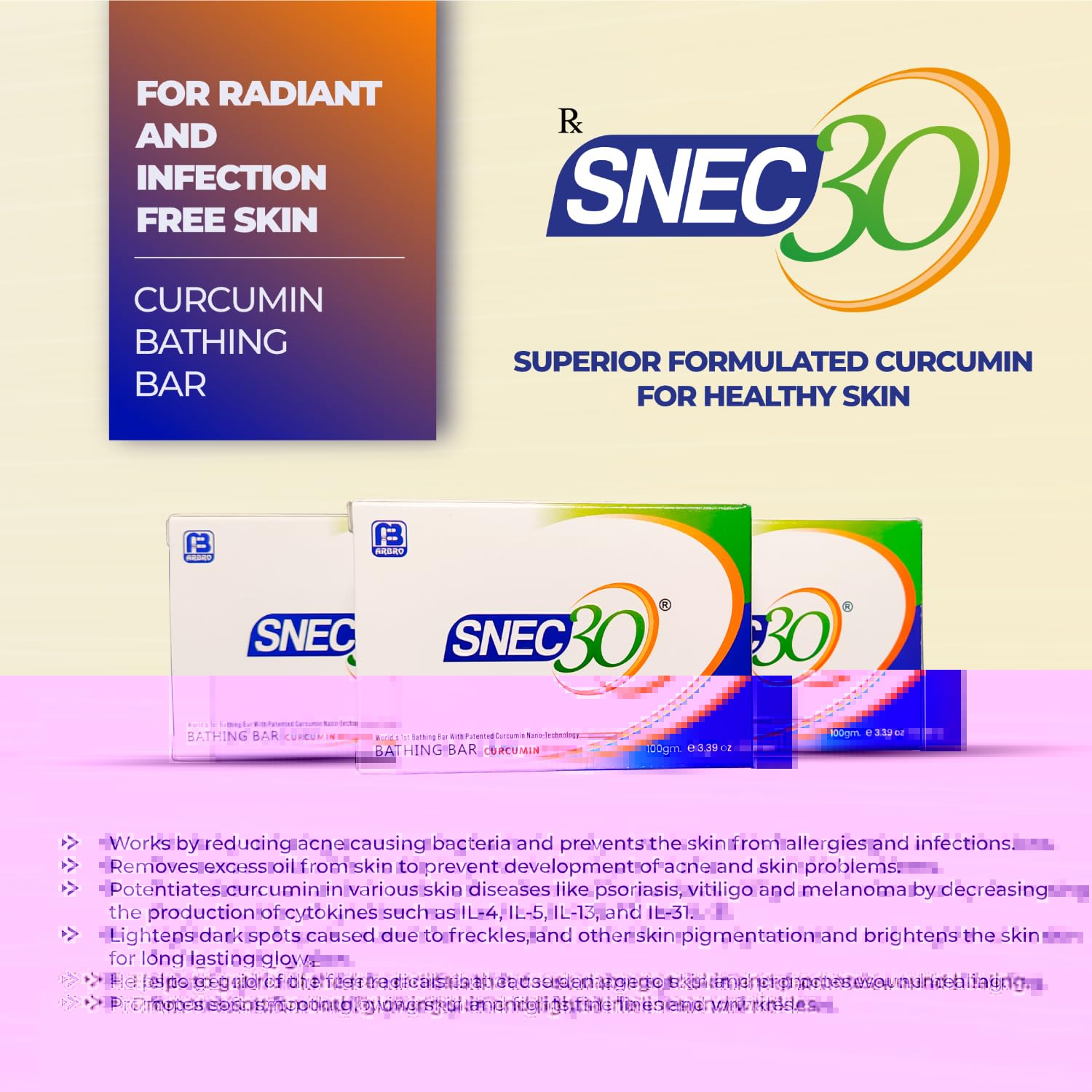 Snec30 100% Natural Curcumin Bathing Bar 100 Gms | Herbal Soap