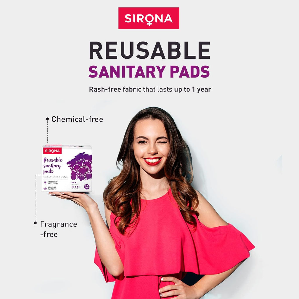 Sirona Reusable Pad for Women and Girls | (Pack of 4)| 3 Regular Pads + 1 Overnight Pad | Soft Cloth Pads for Women for Period, Reusable Rash Free Fabric, Skin Friendly, Lasts Up To 1 Year