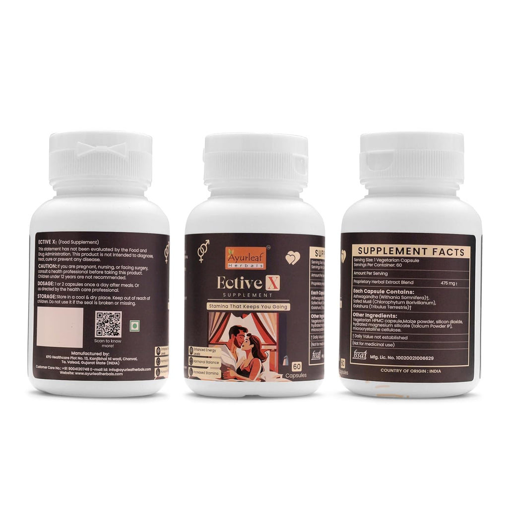 Ayurleaf Herbals - Ective-x Extract Blended Capsules 475 Mg 60 Veggie Capsules for Men