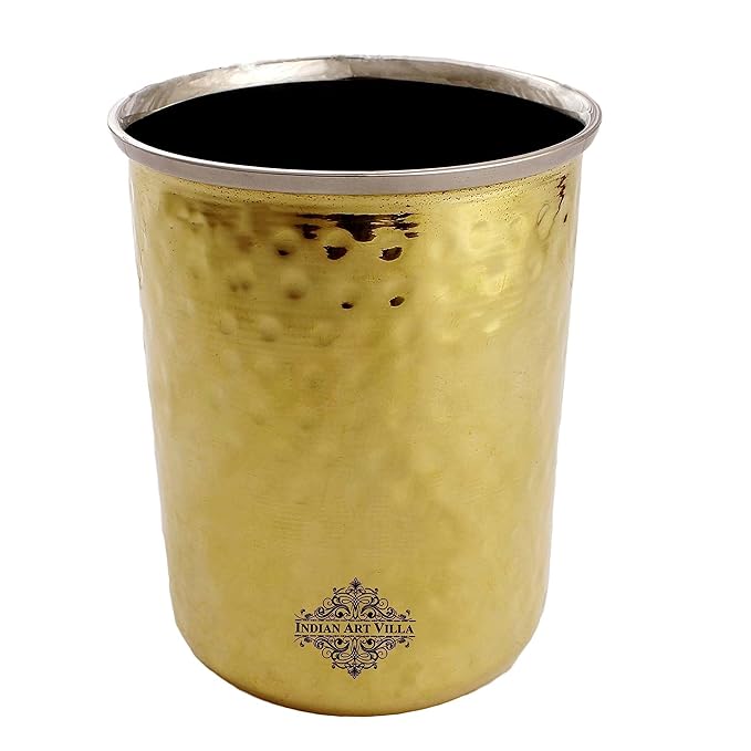 Indian Art Villa Brass Steel Hammered Glass With Brass Finish Elegant Brass And Steel Combination - 140 gms