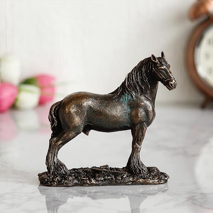 Ecraftindia Premium Carved Horse Cold Cast Bronze Resin Decorative Figurine