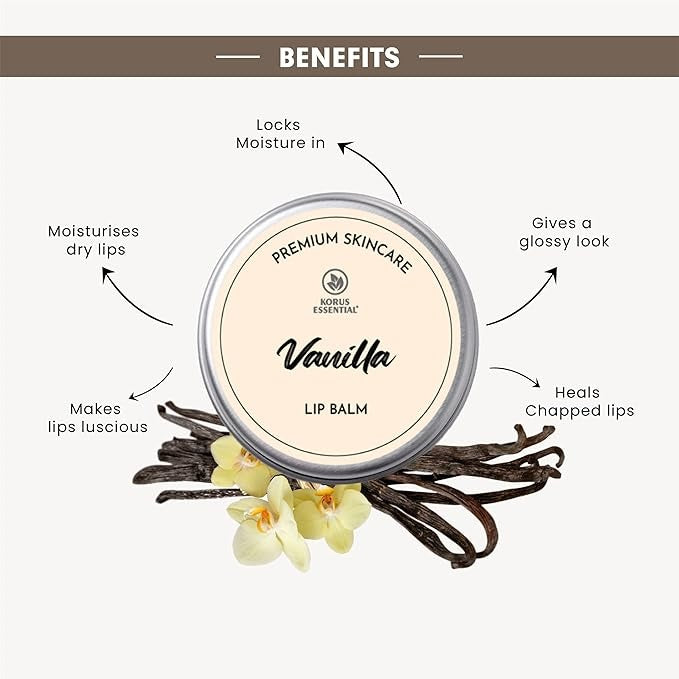 Korus Essential Vanilla Lip Balm with Shea Butter for Women - 8 gms