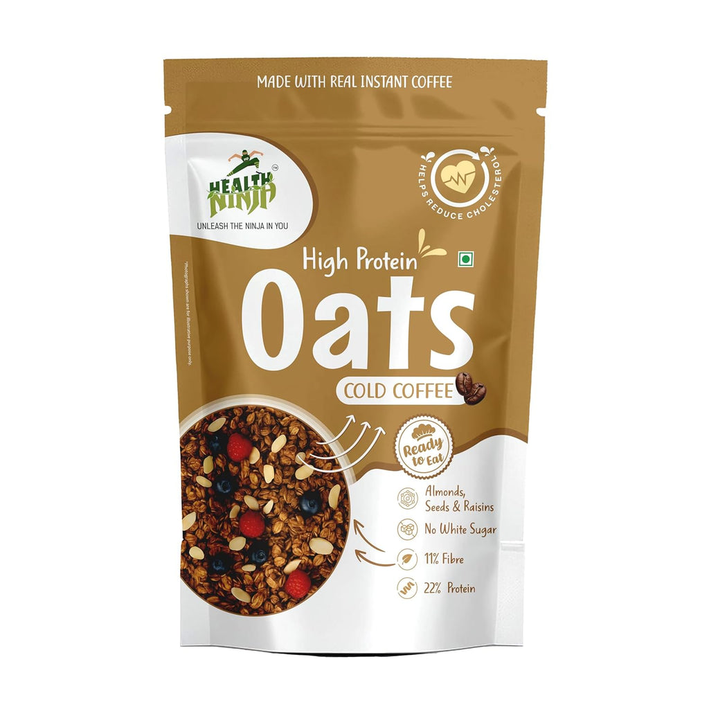 Health Ninja High Protein Cold Coffee Oats | Cold Coffee Oats | 22% Protein, 11% Fibre | No White Sugar | Healthy Breakfast Oats