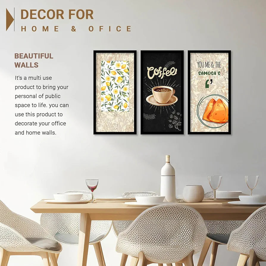 Kotart Quotes Posters with Frame for Restaurant Wall Decoration Coffee Set of 3