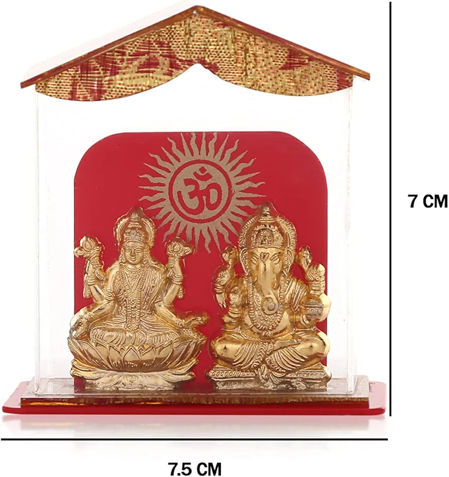 Golden Goddess Maa Laxmi & Ganesh Acrylic Gold Polish Idol Status Murti Hindu God Ganpathi & Goddess Laxmi