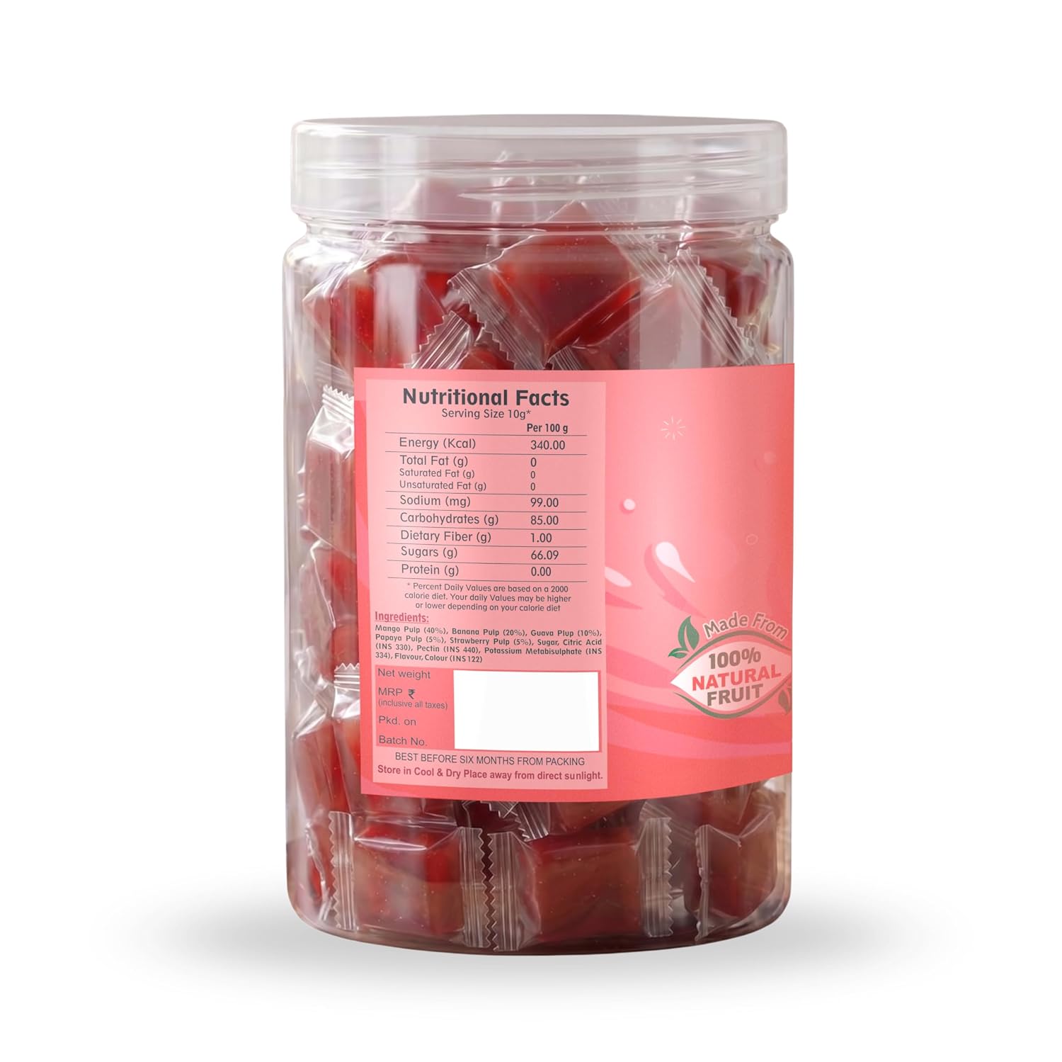 Nutriefoods Mix Fruit Toffee | 100% Natural Fruit Candy | Premium Mix Fruit Bar Mango, Banana, Guava, Papaya and Strawberry Fruit Pulp (400gm)