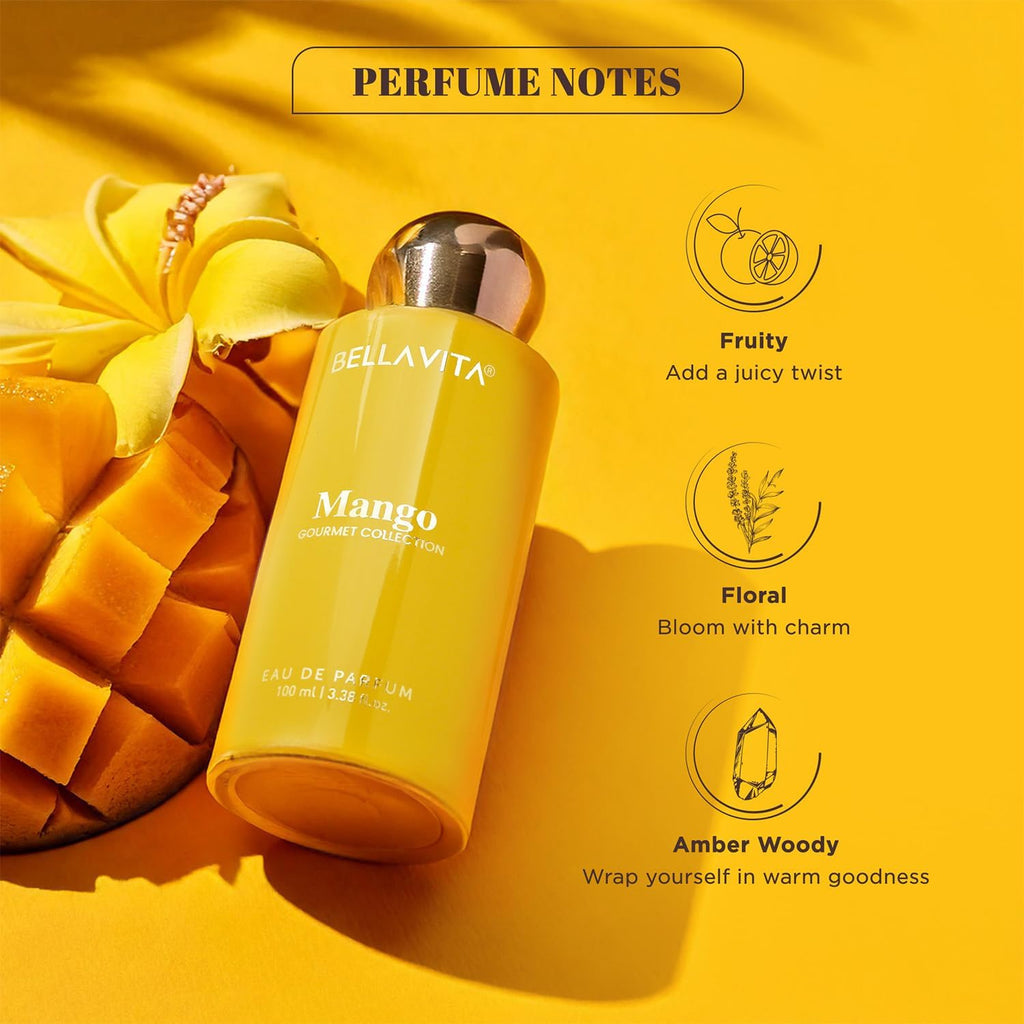 BELLAVITA Gourmet Collection Mango | Long Lasting Perfume for Man and Woman | EDP 100ml | Floral, Woody, Sweet Premium Unisex Fragrance for Men and Women