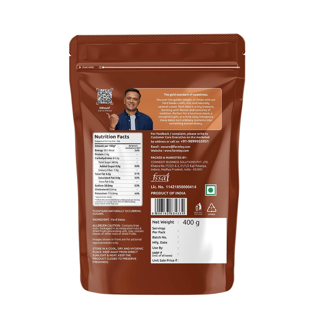 Farmley Omani Fard Dates/Khajur, 500 g | Healthy Snacks, Rich in Fibre, Naturally Sweet, Naturally Low-Fat Food