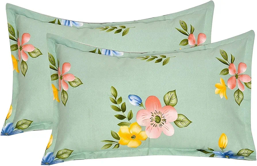 The Home Style Supersoft Cotton King Size Printed Flat Double Bedsheet with 2 Pillow Cover 300 TC Pista Green