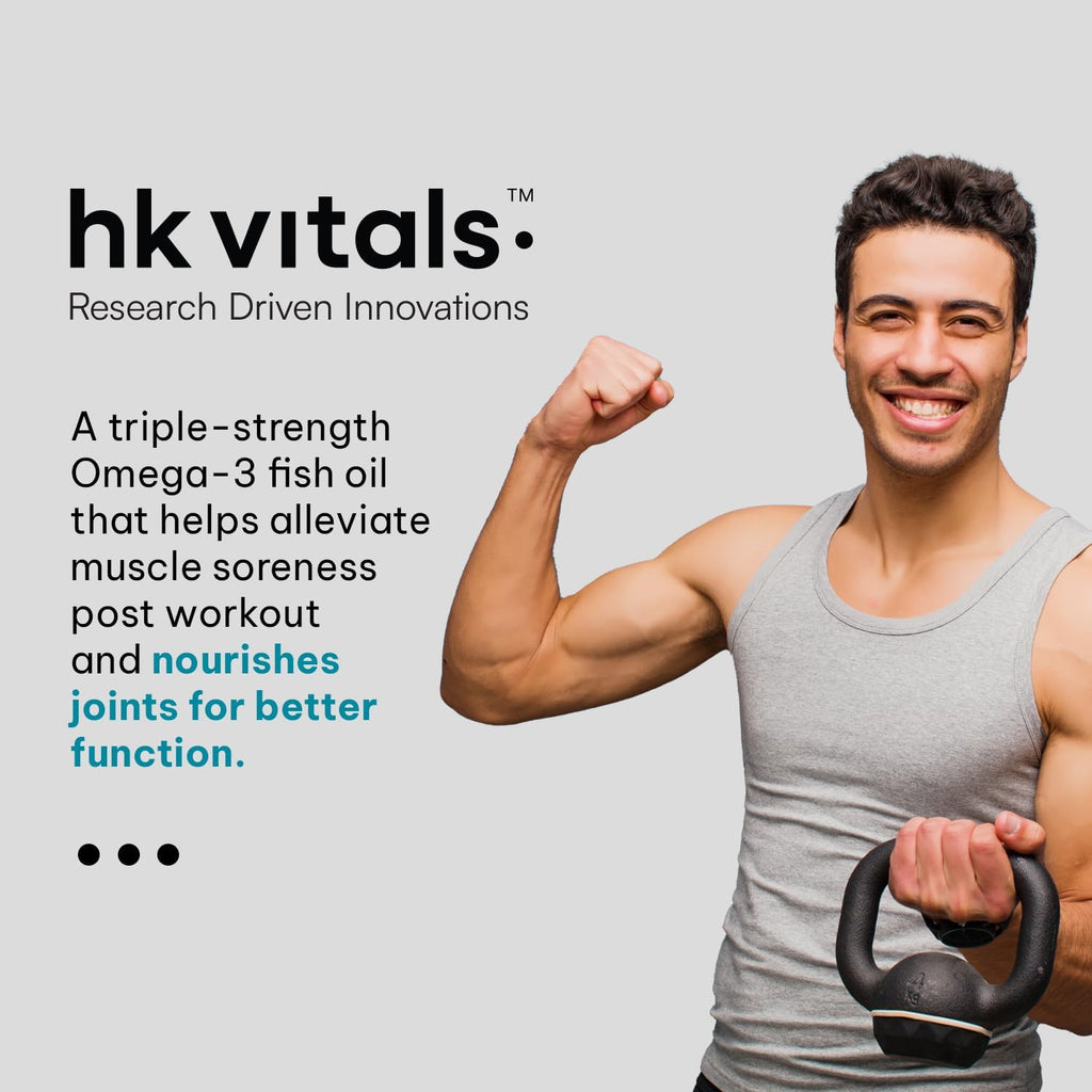 Hk vitals 3X Strength Omega-3 Fish Oil Supplement (60 Capsules) | 1150mg Fish Oil, 525mg EPA & 375mg DHA | For Healthy Heart & Joints | Men & Women