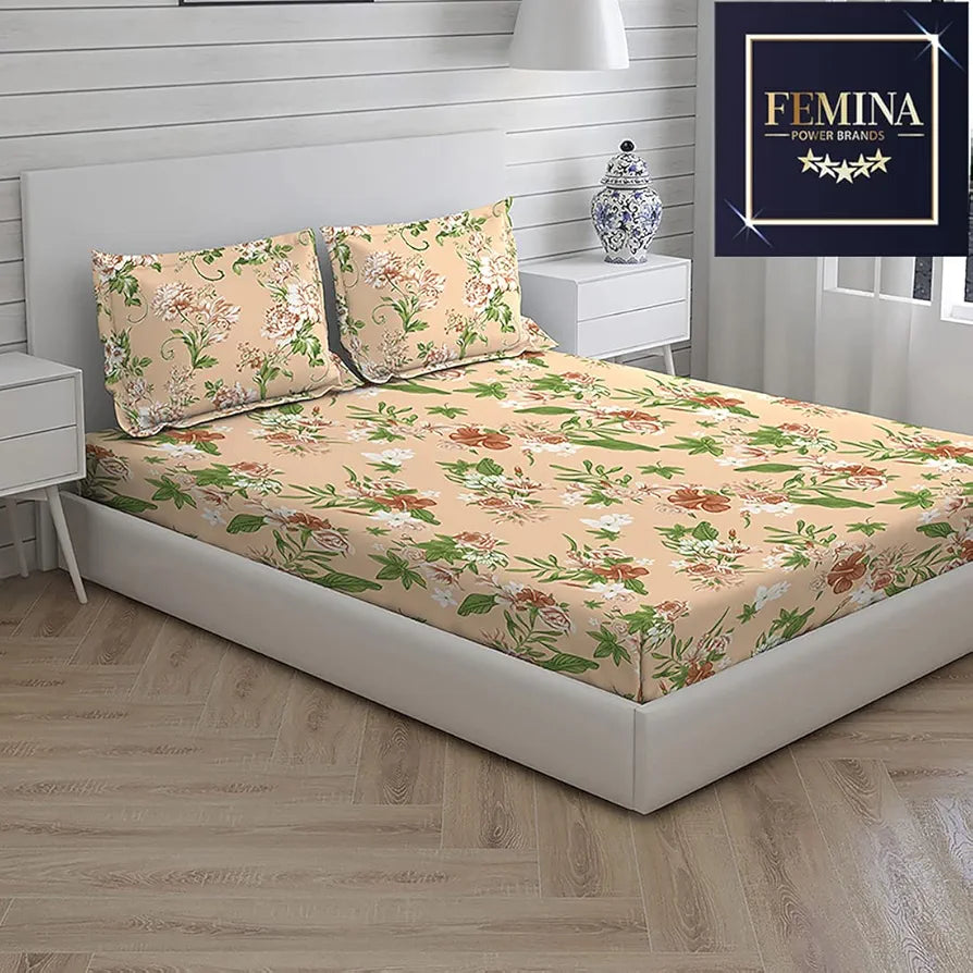 Layers Tivoli Cotton Bedsheet Set for All Seasons Lightweight 104 TC Queen Size Dark Beige Color