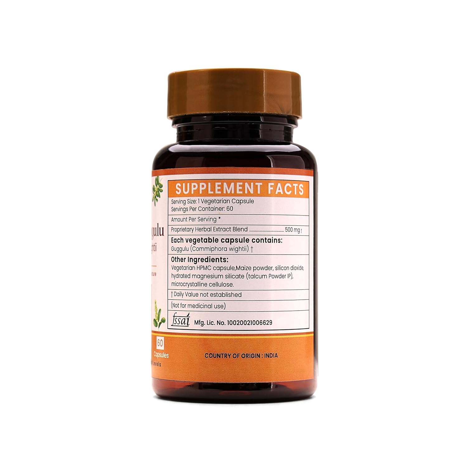 Ayurleaf Herbals Pure Ayurvedic Shuddha Guggulu Capsules - 60 Caps