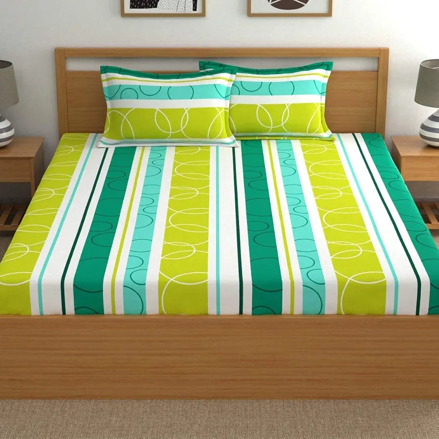 Dreamscape Microfiber Wrinkle & Fade Resistant Double Bedsheet with 2 Pillow Covers Gangled Green