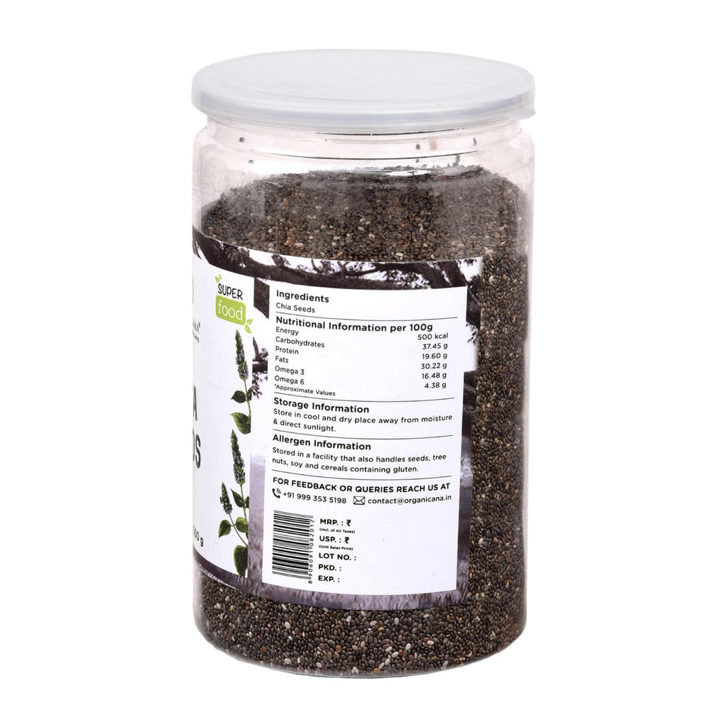 Organicana Chia Seeds - 500g (Pack of 1) 100% Natural & Unpolished Superfood | Rich in Omega-3, Fiber & Protein | Supports Weight Loss, Digestion & Energy