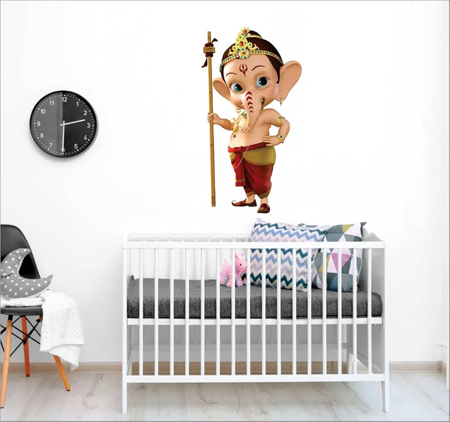 AH Decals Animated Ganesha Wall Sticker for Kids Room Play School PVC Vinyl Religion Wall Sticker 65 x 50 cm-Self-Adhesive