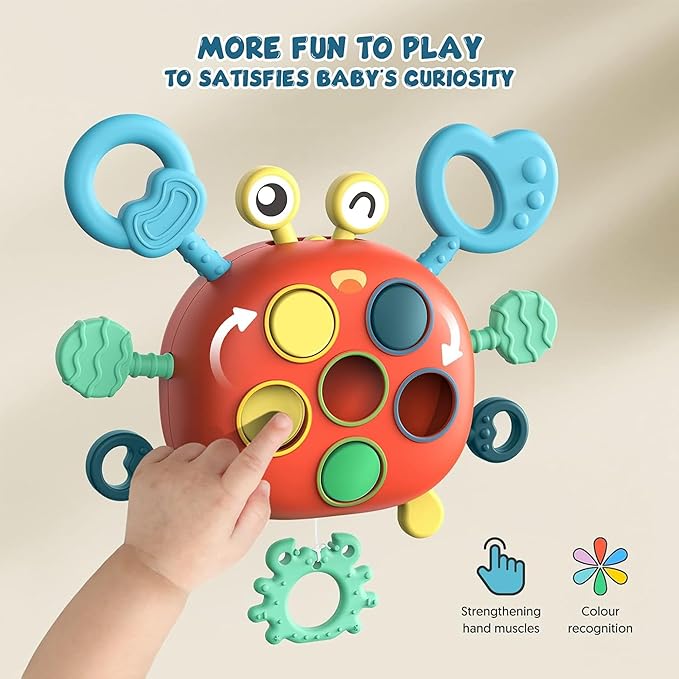 Kidology Baby Montessori Sensory Toys Silicone Pull String Crab Toy