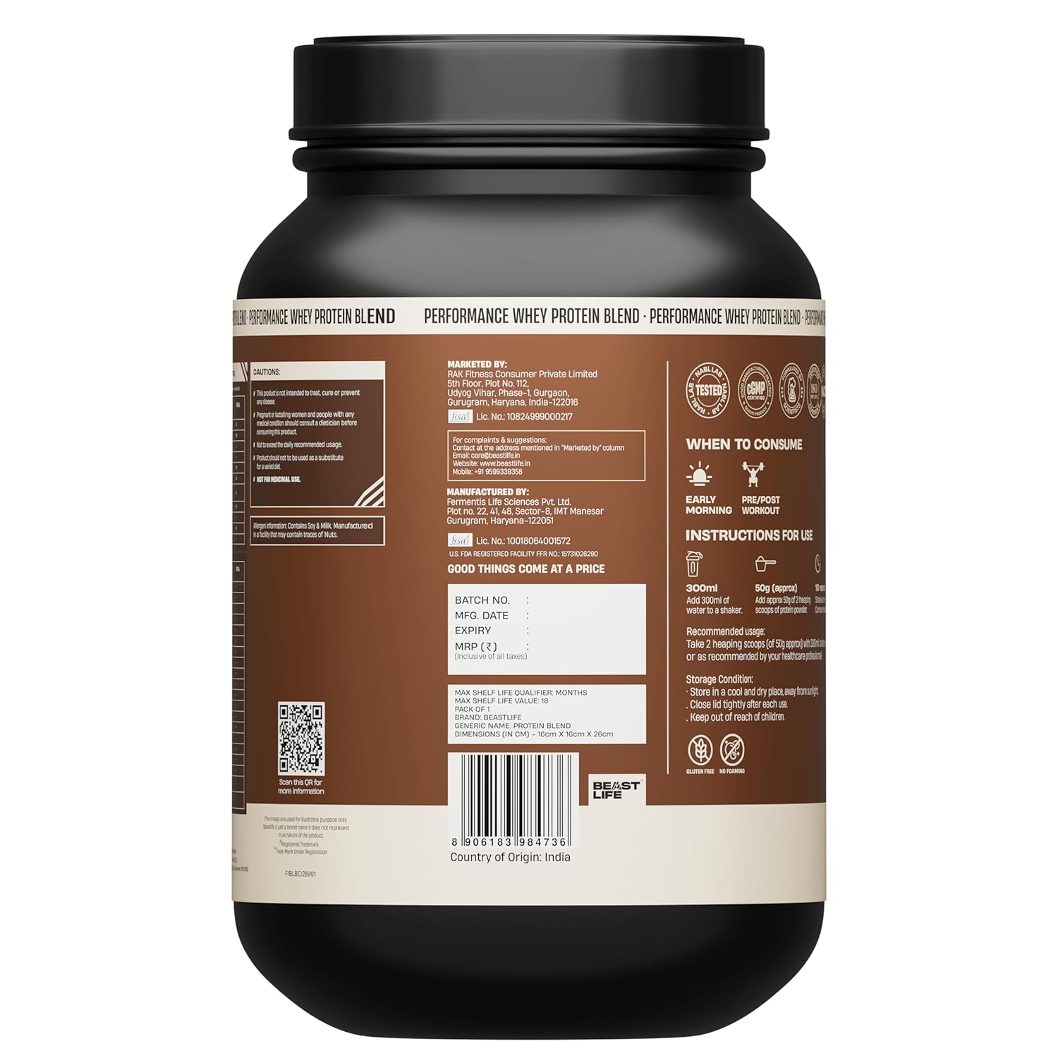 BeastLife Performance Whey Protein Blend | 34g Protein | 5.7g BCAA | 1Kg | Chocolate | Muscle Growth & Recovery | Easy to Digest with Ultrasorb Tech | Smooth & Easy to Mix | Contains Whey Protein Concentrate & Yeast Protein