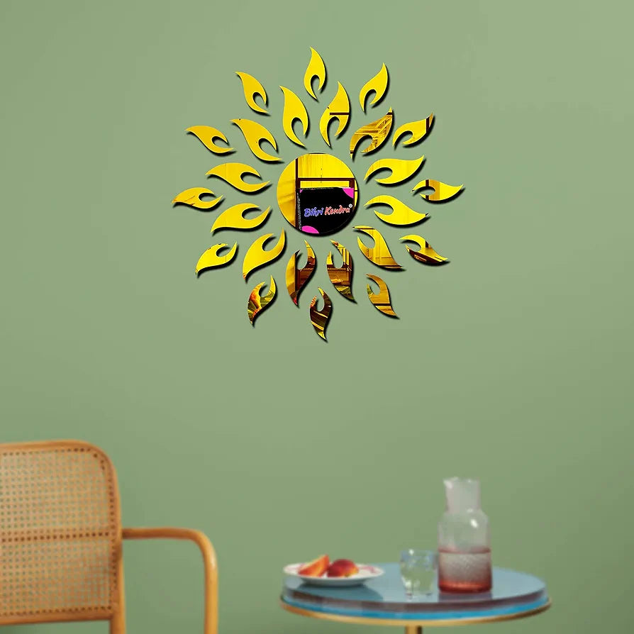 Bikri Kendra Art BK91 Sun with Hexagon Ring 2 Set 3D Acrylic Mirror Stickers for Wall