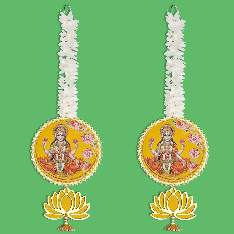 Handmade Artificial Laxmi Ji Decorative Hanging with Lotus & Garland Set of 4