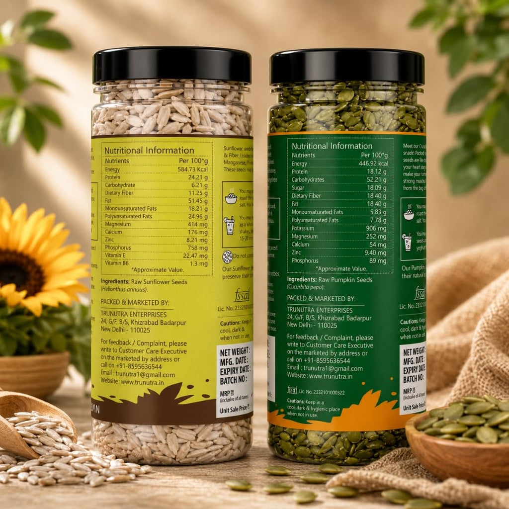 TruNutra Pumpkin & Sunflower Seeds Combo 400g (200g Each) | Raw & Unsalted | High Protein & Fiber | Vegan Snack for Daily Nutrition and Wellness Support Daily.