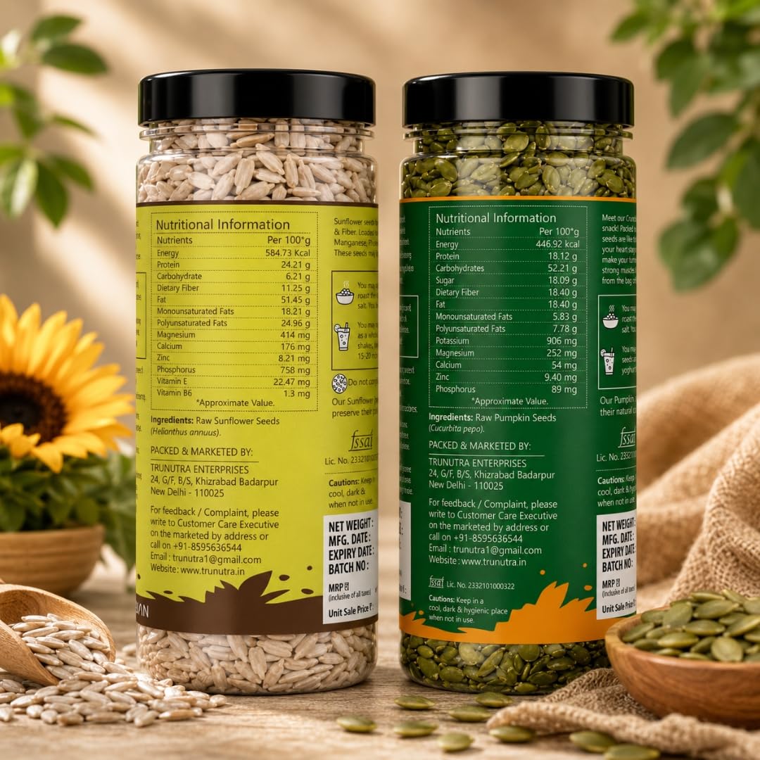 TruNutra Pumpkin & Sunflower Seeds Combo 400g (200g Each) | Raw & Unsalted | High Protein & Fiber | Vegan Snack for Daily Nutrition and Wellness Support Daily.