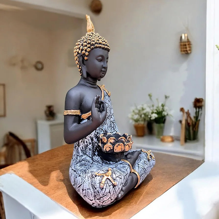 Neelaya Meditating Buddha Statue With Tealight Holder Polyresin Showpiece 28 Cm Black Grey