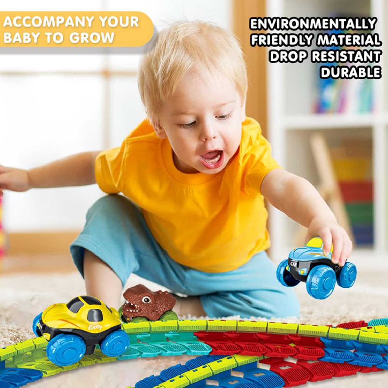 Kidology Dinosaur Car Race Tracks Toy for Kids Color-Variable Race Track Toy 145 pc