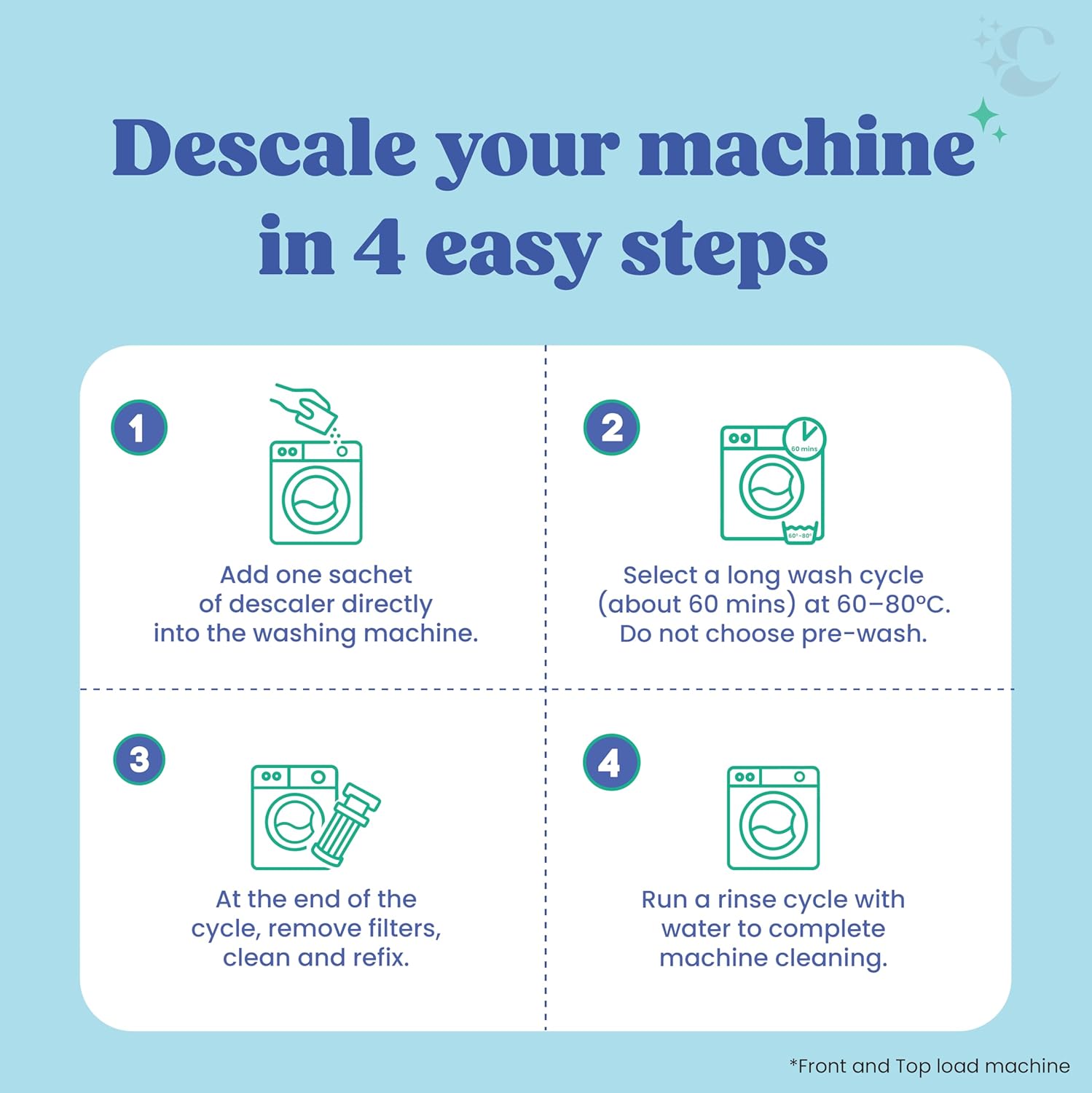 Cleevo Washing Machine Cleaner & Descaler Powder â€“ Pack of 3 | Removes Limescale, Odour & Residue | Non-Toxic, Phosphate-Free | Front & Top Load Safe