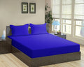Trance Home Linen 100% Cotton 78x72 inch King Fitted 200TC Satin Stripe Elastic Fitted Bedsheet with 2 Pillow Covers Colour Ink Blue