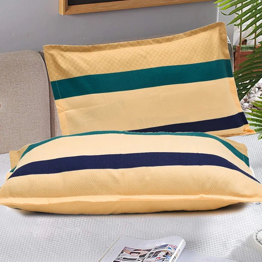 The Home Style Cotton Feel Glace Cotton Elastic Fitted Printed King Size Double Bed Bedsheet With 2 Pillow Cover 300 Threadcount ButterScotch
