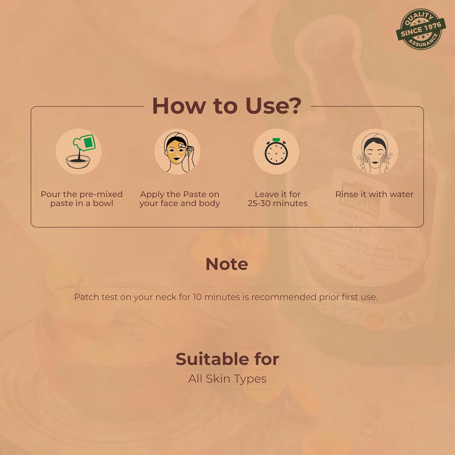 Indus Valley Bio Organic Kasturi Haldi & Coconut Malai Ubtan, Skin Brightening Paste with Besan & Mango Butter for Face & Body