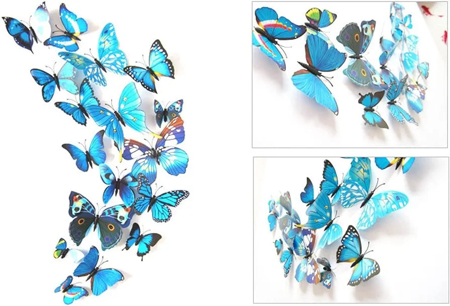 Jaamso Royals 3d Butterfly Stickers for Wall 12 Piece Pack of 1 Blue 90CM X 90CM