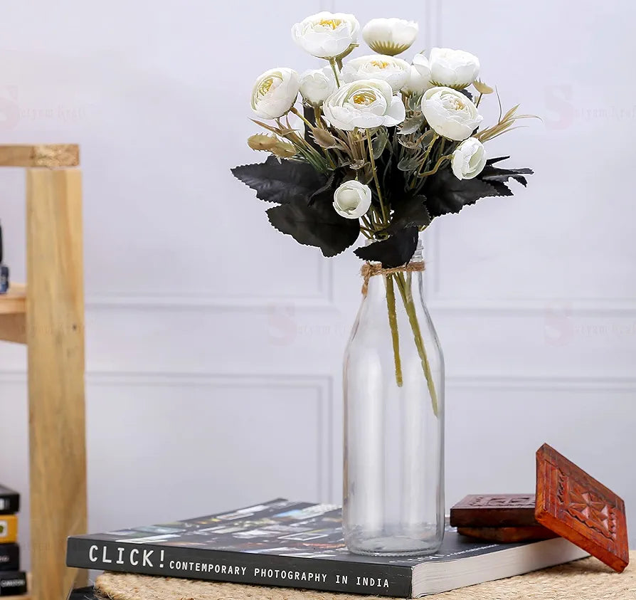 2 Pcs Artificial Rose Flower Sticks White