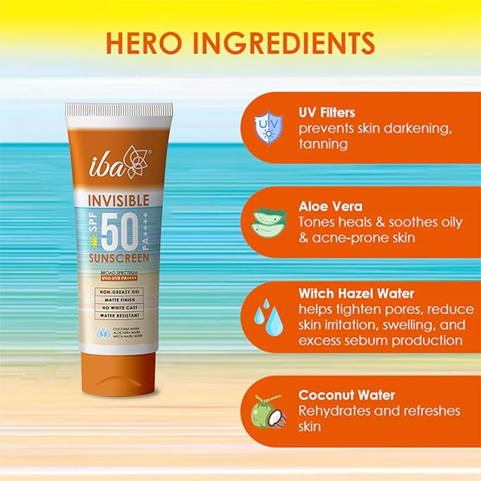 Iba Invisible Spf 50 Sunscreen Pa++++ for All Skin Types - 100 Gms | Pack of 2