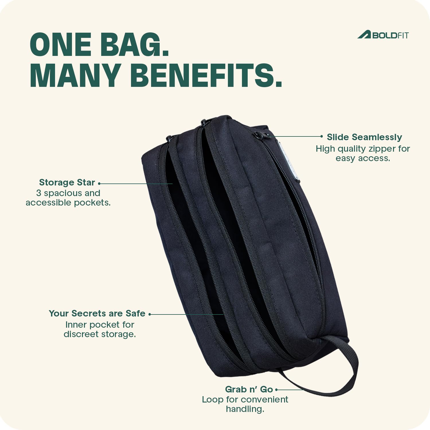 Boldfit Toiletry Bag for Travel Men & Women,Spacious Travel Organizer with Multiple Compartments & Zipper Closure,Durable Cosmetic & Grooming Kit Pouch for Toiletries Kit, Skincare & Accessories,18cm