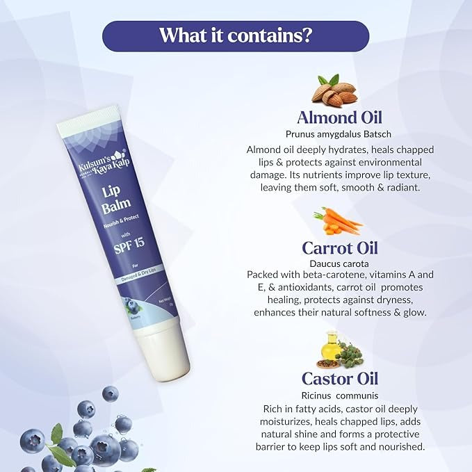 Kulsum's Kaya Kalp Herbals Blueberry Lip Balm with SPF 15 - 10 gms