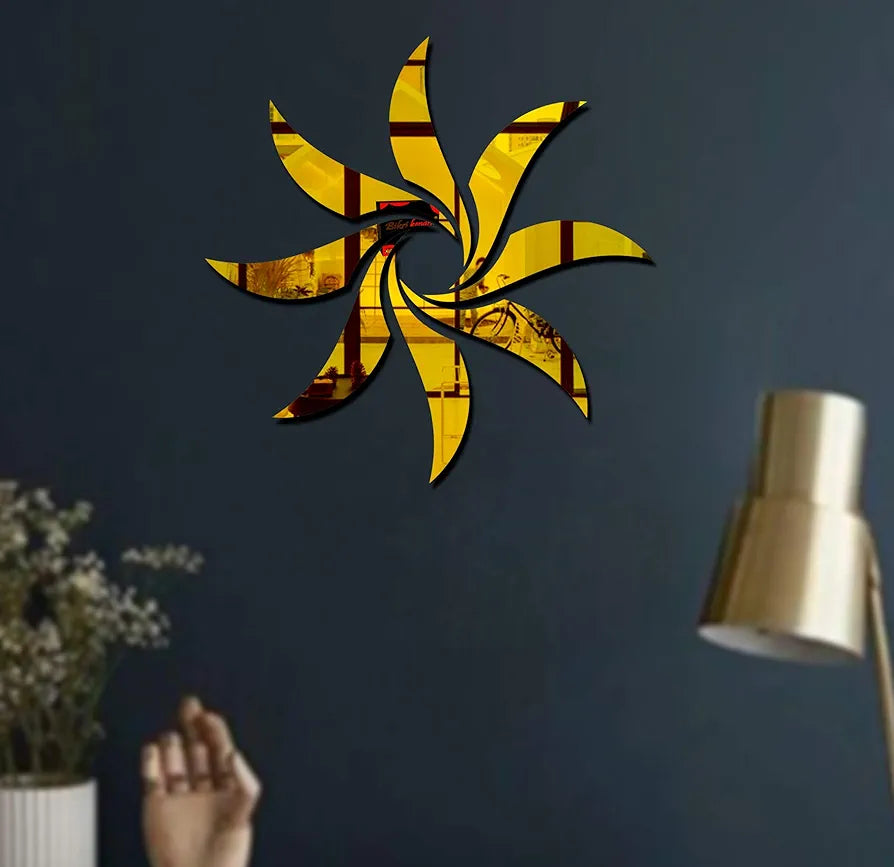 Bikri Kendra Sun Golden Model-1 Mirror Stickers for Wall, Acrylic Mirror Wall Decor Sticker