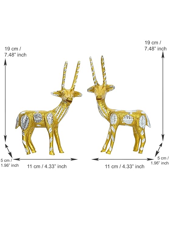 Ecraftindia Set of 2 Engraved Golden Deer Handcrafted Decorative Metal Figurine