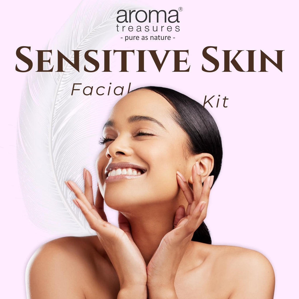 Aroma Treasures Sensitive Skin Soothing Facial Kit, 7-Step Spa Experience with Lavender, Chamomile, Calendula & Niacinamide, Hydrating & Brightening Skincare for Sensitive Skin, 48g/ml