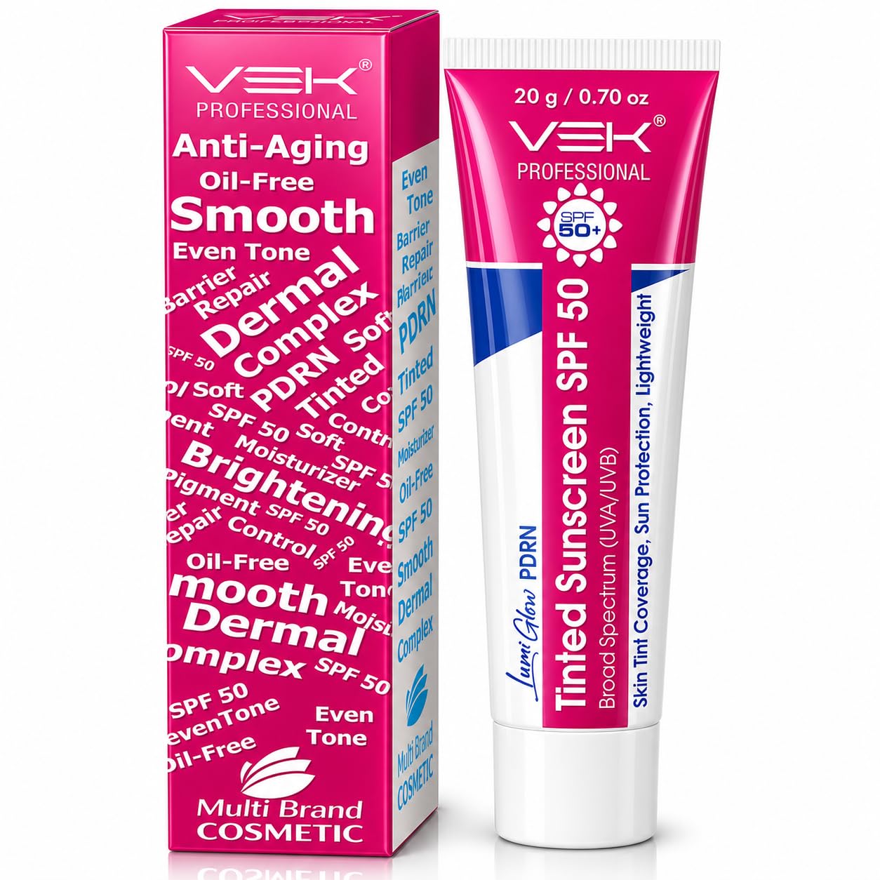 VSK Professionals PDRN Repair Tinted Sunscreen SPF 50+ | Broad Spectrum UVA/UVB Protection | Skin Repair Formula with Natural Tinted Coverage | Lightweight, Non-Greasy Daily Wear for Even, Glowing Skin Tone | 20g (Pack of 1)