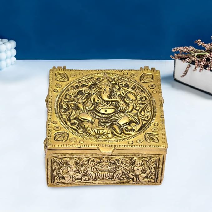 The Advitya Brass Ganesha Idol Multipurpose Decorative Storage Box | Pooja Temple, Home Decor