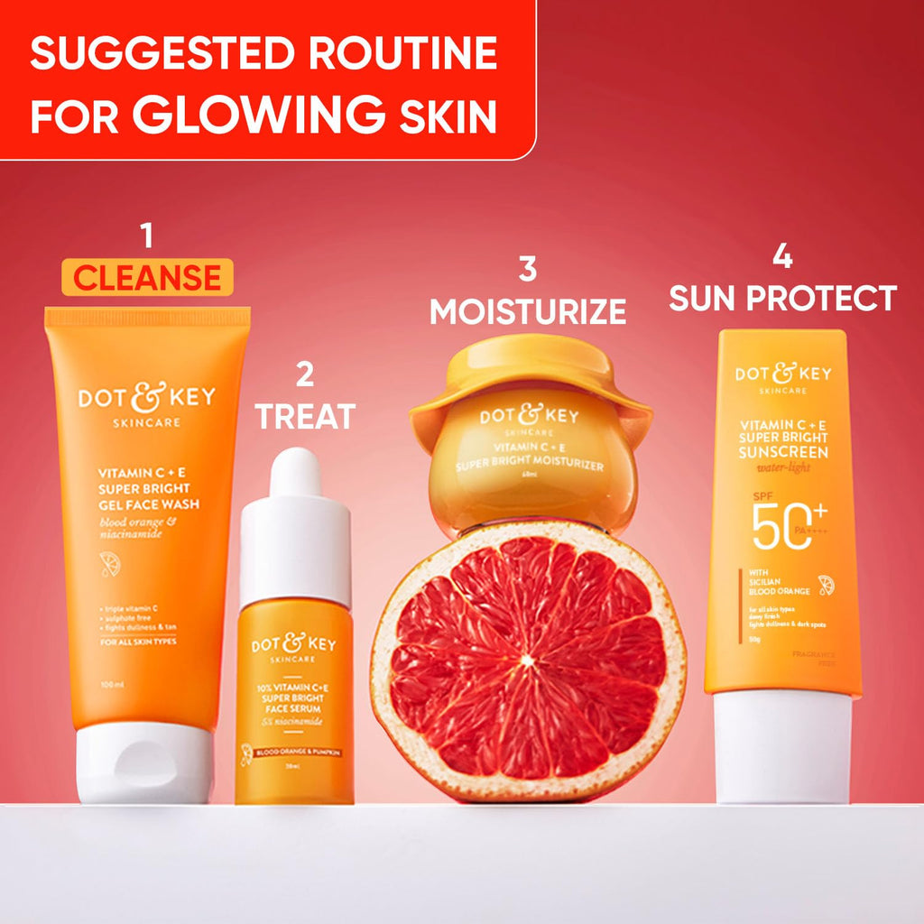 DOT & KEY Vitamin C + E Super Bright Gel Face Wash For Glowing And Brightening Skin | All Skin Types|With Triple Vitamin C| Face Wash For Women & Men|100 Ml