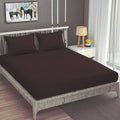 Homefab India 160 TC Stripe Cotton Feel Glace Cotton Elastic Fitted King Size Double Bed Bedsheet with 2 Pillow Covers Fits Upto 6 inches Mattress Brown