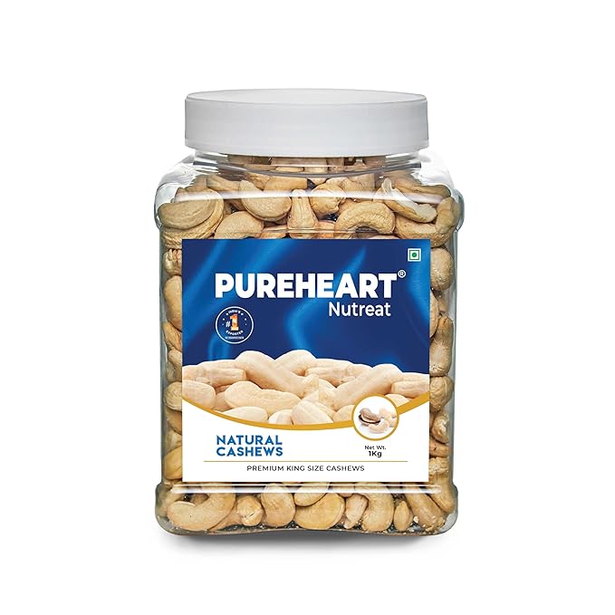Pureheart Nutreat Natural Cashews - 1 kg - Reusable Jar