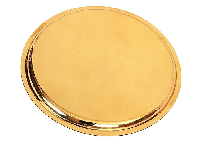 Indian Art Villa Brass Double Ring Floral Design Plate Diameter 12" Inch, Gold