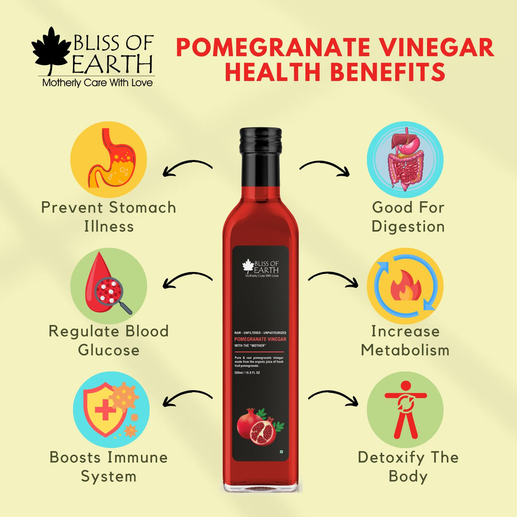 Bliss of Earth Raw Pomegranate Vinegar With Mother, Unfiltered Anar Ka Sirka For Cooking, Healhty Digestion & Metabolism, 500ml