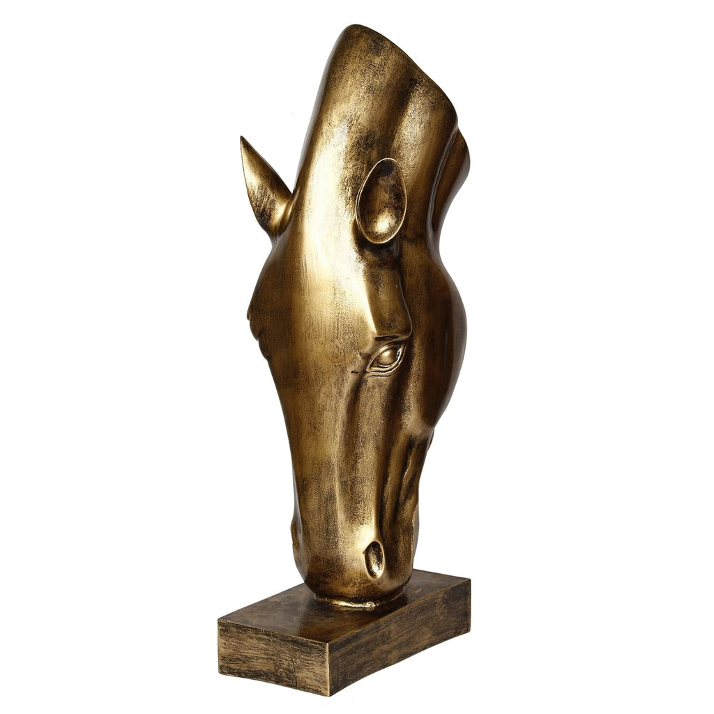 Ecraftindia Golden Antique Finish Elegant Horse Face Handcrafted Polyresin Decorative Showpiece