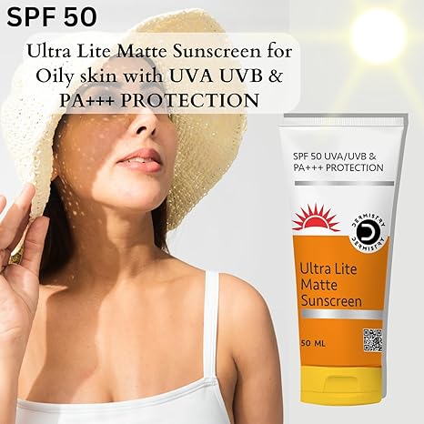 Dermistry Ultra Lite Matte Finish Sunscreen Oily & All Skin Types SPF 50 UVA UVB PA+++ Sun - 50 ml
